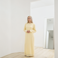 Lignes 2026 OEM Abaya Kaftan Jaune, Robe Abaya Modeste à Col Rond pour Femmes Musulmanes avec Poches, Tenue Quotidienne Décontractée pour l'Aïd