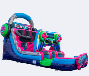 สไลเดอร์เป่าลมแบบสอง<span class=keywords><strong>เลน</strong></span>พร้อมสระน้ำตกแต่งธีมเกมส์ สำหรับเช่าจัดงานปาร์ตี้กลางแจ้ง สนุกสนานกับน้ำ - Product Image 4