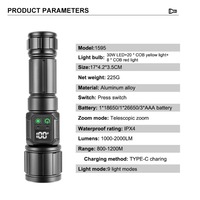 Lampe torche LED rechargeable en alliage d'aluminium, zoomable, étanche, 1000+ lumens, ultra-lumineuse, aimant puissant à l'arrière pour le camping et la randonnée