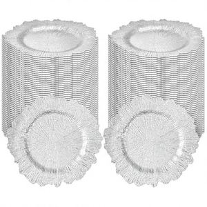 Assiettes de table argentées modernes en plastique, lot de 100 pièces, pour mariages et événements - Product Image 3