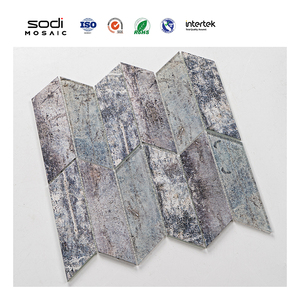 Proyectos de ducha de hoteles Mosaico de inyección de tinta azul Aspecto de mármol Mosaico de vidrio de aluminio verde mixto - Product Image 3