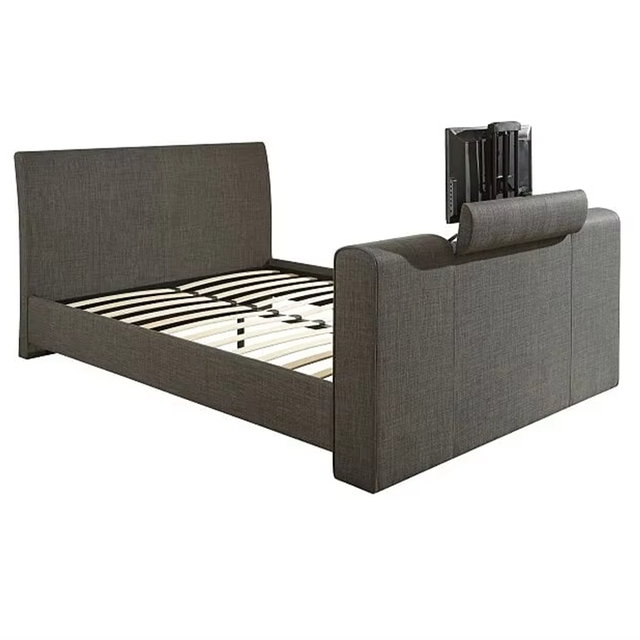 Westminster TV Bed with Elegant Velvet Upholstery Solid Wood Style Lift up Mechanism for TV Installation on Footboard