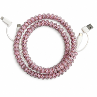 Câble de charge USB Type C 4 en 1 à carreaux roses avec perles, cordon de transfert de données, accessoire de mode