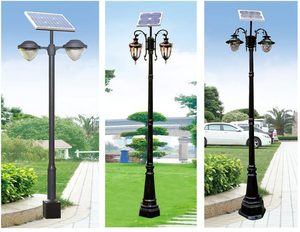 Lampadaire de jardin en fer avec trois abat-jour en verre, éclairage extérieur LED solaire, capteur de mouvement IP66, garantie 10 ans - Product Image 2