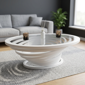 Modern White Coffee <b>Table</b> with Tempered Glass Top Contemporary Living Room Furniture Decorative Design for Home Interior Decor - Product Image 1