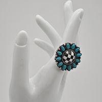 Bague Coquillage Turquoise Style Occidental pour Hommes et Femmes, Bijou de Fête à Motifs Géométriques, Turquoise et Tournesol à Carreaux