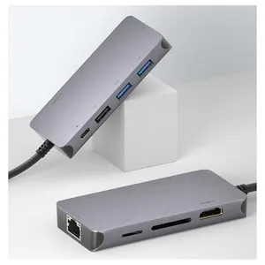 8in1 USB-C集线器-0307 4K Gig abit以太网PD 100W 3x USB-A SD/tf卡读卡器