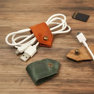 Genuine Leather Embossed Portable Cord Organizer Brass Snap Cable <b>Holder</b> Charger Modern Desk Travel Accessory <b>Stocking</b> Gift - Product Image 1