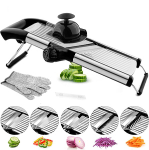 Kitchen Adjustable Foldable Handheld Dishwasher Safe Food Chopper <b>Cutter</b> Blades Manual Stainless Steel <b>Vegetable</b> Mandolin Slicer - Product Image 1