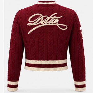 DST Greek Cable knitted |Delta|Sigma sorority <b>cardigan</b> V-Neck Crop top Women's Sweaters College University Embroidery logo - Product Image 2