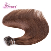Extensiones de Cabello Humano Remy Chino con Anillo Nano, Cutícula Alineada, Doble Trama, Liso Sedoso, Ondulado, Marrón Claro para Salón