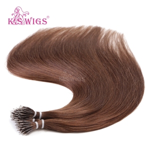 Extensions de cheveux humains Remy chinois, Nano Ring, cuticules alignées, double épaisseur, lisses et soyeuses, ondulées, brun clair, pour salon - Product Image 6