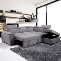 Canapé-lit sectionnel en L avec fonction de sommier escamotable, appui-tête réglable et ottoman de rangement – Vente directe usine