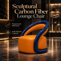 Fauteuil design en cuir orange avec coussin bleu en fibre de carbone pour la décoration du salon, mobilier de salon, mobilier d'hôtel