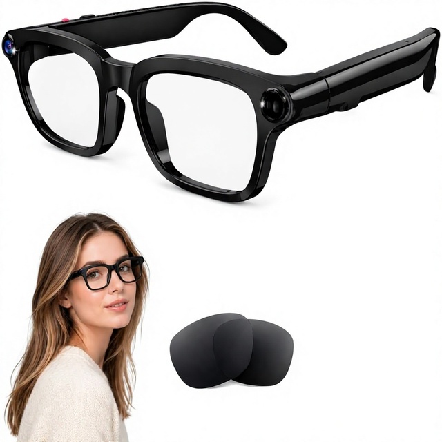 AI Smart Glasses T100 8MP Camera HD Photo Capture Real-Time Translation Recording Assistant Open-Ear Audio for Water