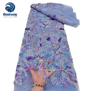 Tela de encaje de tul francés nupcial africano bordado de secuencia de estilo de moda Bestway - Product Image 1