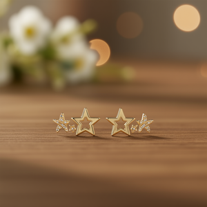 Orecchini a perno a stella dorata con strass di cristallo, montatura a griffe, gioielli in lega, orecchini unisex alla moda - Product Image 2