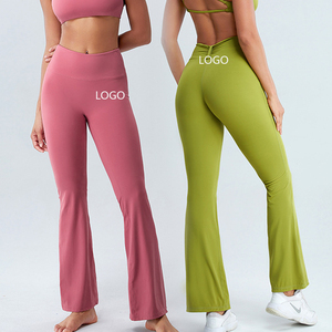 XW-TM0142 New Nude No imbarazzo pieghe termoretraibili vita alta Hip Lift Running Rose stretto Yoga Leggings pantaloni svasati - Product Image 1