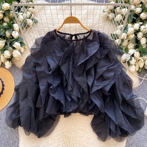 Nuova Collezione 2026: <span class=keywords><strong>Blusa</strong></span> Elegante da <span class=keywords><strong>Donna</strong></span> in Organza e Chiffon, Rosa <span class=keywords><strong>Fucsia</strong></span>, con Volant e Maniche Lunghe, Stile Casual e Raffinato - Product Image 5