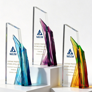 Jadevertu Eco-Friendly Custom Design Laser Engraved Colored Glaze Crystal Trophy Prize Award Etching Text Souvenir Gift