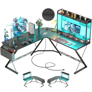 Chất Lượng Cao Có Thể Đảo Ngược L-Hình Đèn LED Bàn Chơi Game MDF <span class=keywords><strong>Hutch</strong></span> Bằng Gỗ Cho Nhà Văn Phòng Và Chơi Game Bảng - Product Image 1