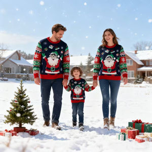Nouvelle tenue décontractée parent-enfant, pull en tricot de Noël pour une famille de quatre personnes, pull de Noël à motif flocon de neige et renne - Product Image 2
