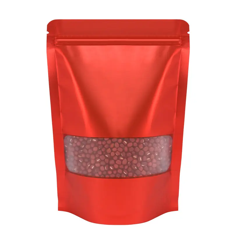 Tas berdiri Mylar merah Matte 3.5g, dengan jendela 4 Mil ketebalan dapat ditutup kembali penyimpanan makanan Baggies bahan aman tahan bau