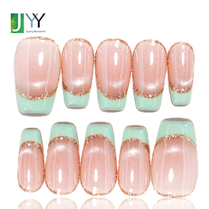 Unghie Finte di Alta Qualità Fatte a Mano con Gel <span class=keywords><strong>French</strong></span> Tip, Vendita all'Ingrosso, 10 Pezzi, Effetto Occhio di Gatto, Nude, Unghie Finte in Gel - Product Image 1