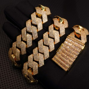<span class=keywords><strong>Collier</strong></span> chaîne maille cubaine Miami sertie de moissanite VVS couleur D avec certificat GRA, épaisseur 20 mm, plaqué or - Product Image 1