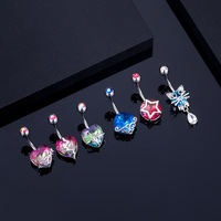 Lot de 5 Piercings de Nombril Cœur en Acier Chirurgical 14G Plaqué Argent avec Zircon, pour Mariage et Piercing Corporel