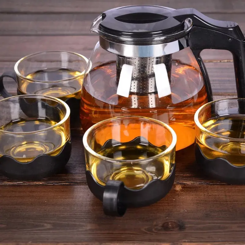 Factory Sale Abnehmbare Edelstahl Infuser Haushalt Büro Tee kessel Glas Kaffee Teekanne Set