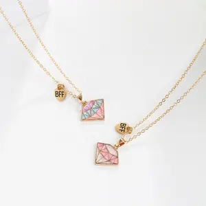Girls BFF Necklace For 2pcs Zinc Alloy Jewelry Set Good Friend Diamond Charms Necklace Jewelry Set