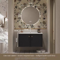 Meuble de salle de bain mural en céramique de style français-américain moderne et luxueux avec miroir LED, lavabo intelligent et table de toilette