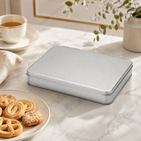 Boîte à biscuits rectangulaire plate avec couvercle à charnière, emballage métallique pour biscuits, vente en gros