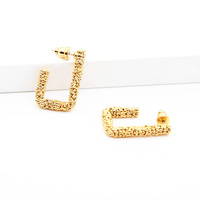 Boucles d'oreilles créoles minimalistes texturées effet lave, style vintage, en laiton, géométriques, rectangulaires, épaisses, forme de pépite, bijoux pour femmes