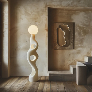 Lámpara de Pie Moderna con Base de Resina Blanca, Pantalla Redonda de Vidrio, Luz LED Blanca Fría, Tamaño Grande, Uso Residencial - Product Image 5