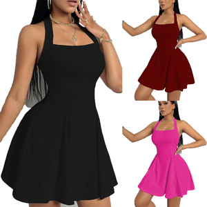 Mini-Robe Femme Sexy Style Y2K Dos Nu Taille Cintrée Plissée Coupe A Évasée Respirante Tissée Décontractée - Product Image 1