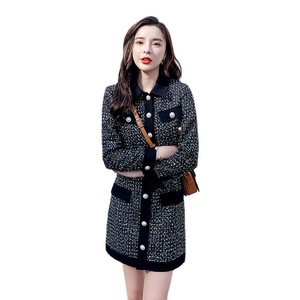 2023 Set mezza gonna corta stile <span class=keywords><strong>Tweed</strong></span> Vintage da donna nuovo completo in due pezzi dimagrante autunno/inverno con collo alto al ginocchio - Product Image 1