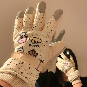 Gants de ski mignons pour femme, à doigts complets, compatibles écran tactile, chauds, doublés polaire, épaissis, avec fermeture auto-agrippante, adaptés à la conduite de véhicules électriques - Product Image 5