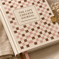 Diario de Café Personalizado LABON, Tapa Dura con Diseño a Cuadros Crema, Etiqueta Impresa, Marcapáginas con Cinta, Clip para Taza de Café, OEM ODM