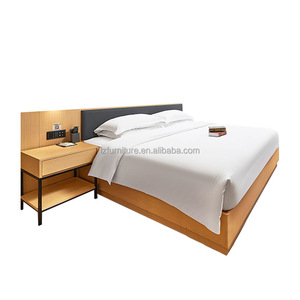 OEM Custom Economic 3 Star Hotel <b>Bed</b> Frame Set King Queen <b>Single</b> Double Melamine Wood <b>Bed</b> <b>Base</b> With Soft Headboard & Nightstands - Product Image 1