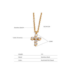 Mchic 4364 Exquisito Collar con Colgante <span class=keywords><strong>de</strong></span> Cruz <span class=keywords><strong>de</strong></span> Circonio y Acero Inoxidable, Chapado en <span class=keywords><strong>Oro</strong></span>, <span class=keywords><strong>Cadena</strong></span> Fina, Resistente al Agua - Product Image 3