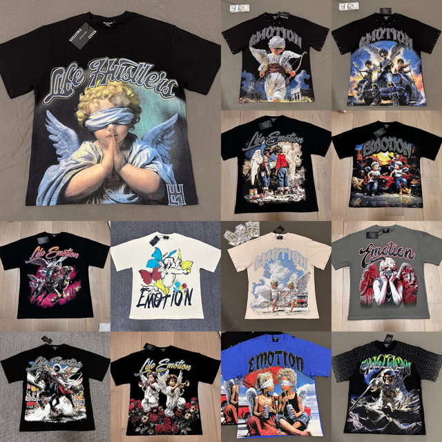 High Quality Hot Drilling logo Angel Print Tshirt Street Hip Hop Clothes Wholesale Mixed Emotion T-shirt for Men