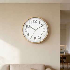 Japandi Light Grey Wood Grain Plastic 12 Inch Quartz Hanging <b>Silent</b> Analog Wall <b>Clock</b> - Product Image 3