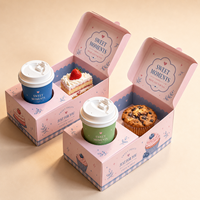 Boîte à biscuits écologique personnalisée avec logo, de qualité alimentaire, biodégradable, rectangulaire, pliable, pour emporter des gâteaux et des friandises, avec porte-gobelet.