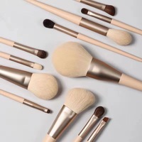 Ensemble de 12 pinceaux de maquillage Morandi en bois, poils de poney doux personnalisés, logo personnalisé, ensemble complet de pinceaux de maquillage de luxe en aluminium rose doré