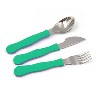 Ensemble de couverts de camping pour enfants de qualité supérieure, 3 pièces, couteau, fourchette et cuillère en acier inoxydable, poignées en silicone sans BPA, écologiques et réutilisables