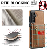 Pour Samsung Galaxy S21 S22 S23 Série Zip RFID Portefeuille Carte Magnétique Mobile Téléphone Cas Détachable En Cuir Téléphone Cas