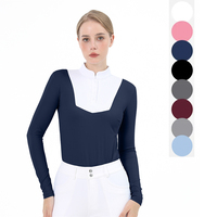 Chemises de compétition équestre en maille bleu profond Chemise de compétition pour dames de couche de base d'équitation équine professionnelle