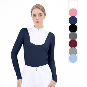 딥 블루 메쉬 승마 대회 셔츠 전문 말 승마 기본 레이어 여성 대회 쇼 셔츠 - Product Image 1